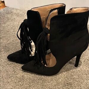 Journee Collection black suede Heeled Boots with Lace-Up Detail